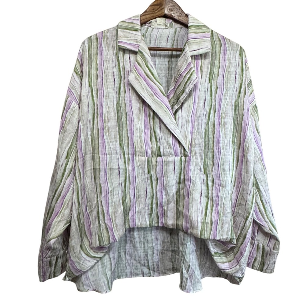 ee:some Striped Pullover Blouse Womens Small Green Purple Excellent High Low Top